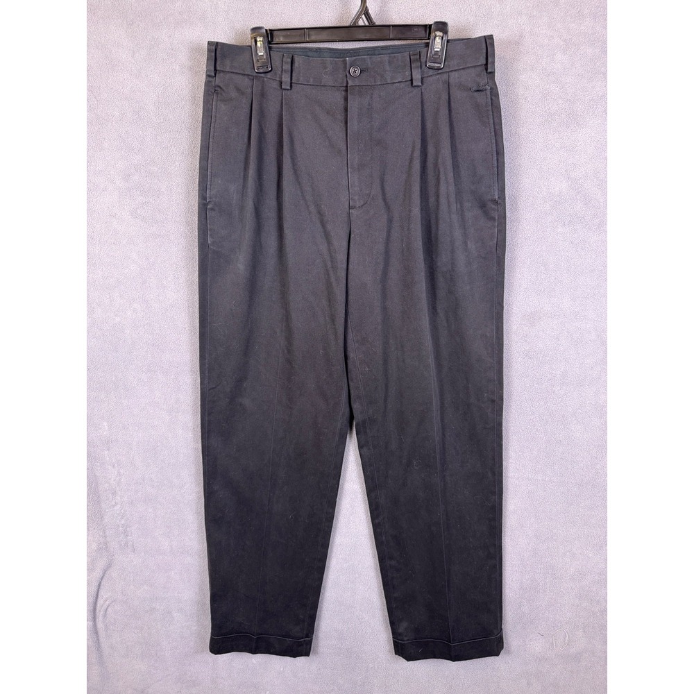 Brooks Brothers Advantage Chino Elliot Men Pleated Pant Cuffed Black 34x32 Read! - Picture 1 of 11